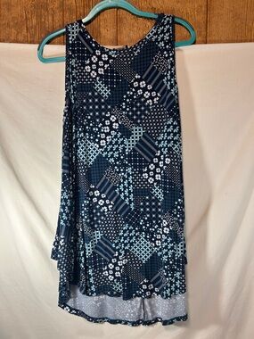Lane Bryant Women's Navy Patchwork Print Hi-Lo Sleeveless Top
